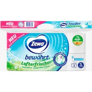 Zewa Toilettenpapier bewährt Lufterfrischer, 3-lagig, neutralisiert Gerüche, 150 Blatt 8 Rollen