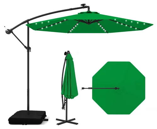 COSTWAY 300 cm Ampelschirm mit LED-Leuchten und Kurbel