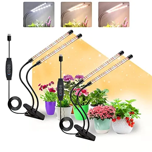 COKOLILA 2 Stücke Pflanzenlampe LED, 320 LEDs Vollspektrum Pflanzenlicht, 3000K 5000K 660nm Pflanzenleuchte für Zimmerpflanzen mit Timer, 10 Helligkeit, 3 Lichtmodi, ideal für Pflanzen(kein Adapter)