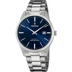 Festina F20511_3 Herren-Armbanduhr - Elegante Edelstahluhr mit blauem Ziffernblatt - Herren-Armbanduhr aus Edelstahl mit präzisem Quarzwerk, lumineszierenden Zeigern und kratzfestem Mineralglas. Wasserdicht bis 5 bar, ideal für stilbewusste Männer.