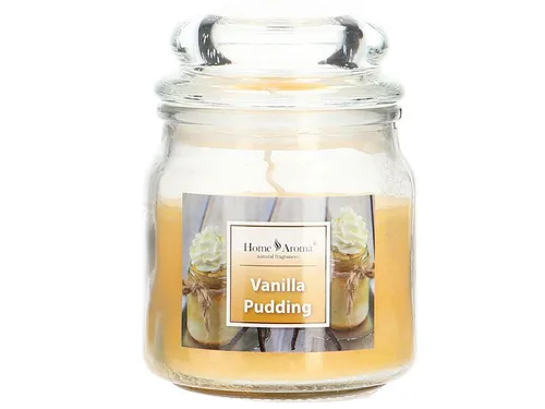 24€/kg-6x Home Aroma Duftkerze im Glas 200g- Vanilla Pudding-Brenndauer-ca.25Std
