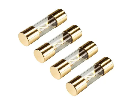 tomzz Audio Kfz-Sicherungshalter KFZ AGU Sicherung Glas 20A, 10x38mm, vergoldete Kontakte, 4 Stück
