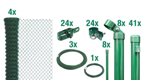 Alberts 634674 Maschendrahtzaun Kompletset 100m x 125cm - Maschendrahtzaun-Komplettset zum Einbetonieren, grün kunststoffbeschichtet, ideal für sichere Abgrenzungen im Garten oder Grundstück.