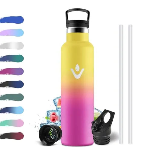 Trinkflasche 750ml, Auslaufsicher Wasserflasche Kohlensäure Geeignet, Doppelwandige Vakuumisolierte, Thermosflasche mit Strohhalm, Isolierflasche für Oudoor, Sprudel, Camping, Fahrrad, Fitness