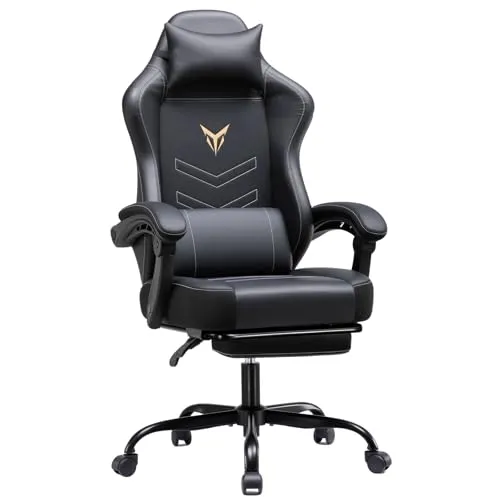GTPLAYER Gaming Stuhl, Ergonomischer Gamer Sessel mit Fußstütze, Bürostuhl Höhenverstellbar mit Kopf- und Lendenkissen,Drehstuhl aus Kunstleder schwarz,Belastbarkeit bis 150 kg