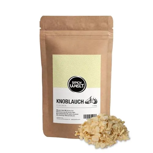 Spicy Welt Knoblauch Flocken (500g) – Getrocknete Knoblauchflocken für Marinaden, Dips, Saucen, Suppen, Gemüse und Rubs | Aromatisch, Würzig und Vielseitig | 100% Naturrein, Ohne Zusätze