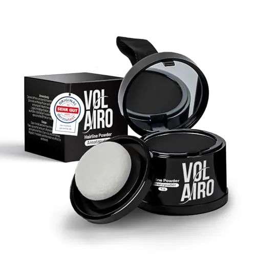 Volairo Ansatzpuder Schwarz 4g – Haar Concealer zur Haarverdichtung bei sichtbarem Haaransatz, wasserfestes Haar Make-up, kaschiert graue Haare und lichte Stellen für Frauen und Männer