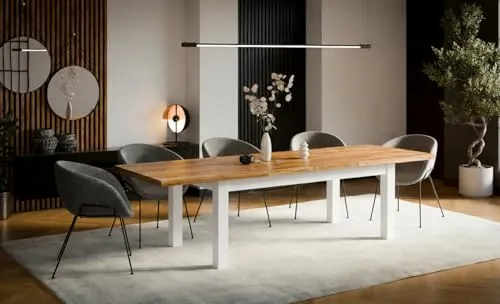 Großer ausziehbarer Esstisch Leonardo 100x200 cm – Weiß mit Eiche Craft