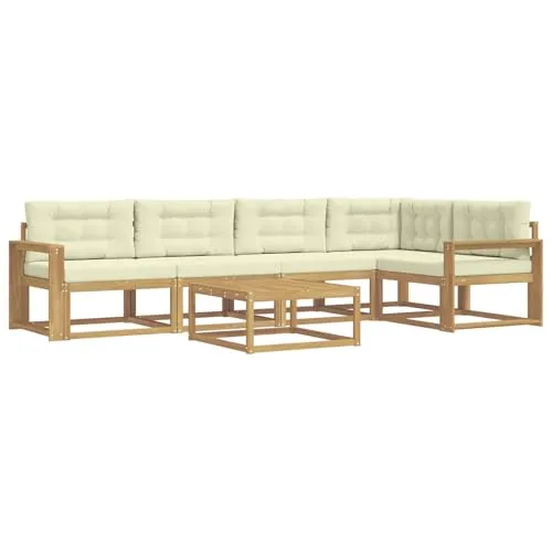 vidaXL Outdoor-Sofagarnitur 6-teilig in Weiß und Creme - Moderne Outdoor-Sofagarnitur aus robustem Akazienholz, ideal für Gartenpartys oder entspannte Nachmittage. Flexible, modulare Struktur für individuelle Anordnung und hohen Komfort.