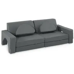 KomfortKissen Spielcouch – Grau, Leder, 168x55x73 cm - Kinderzimmermöbel für kreatives Spielen: Die 10-teilige Spielcouch fördert Fantasie und bietet vielseitige Nutzungsmöglichkeiten als Sofa, Stühle oder Spielmatte.