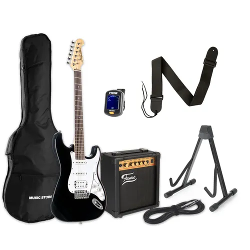 E-Gitarren Set für Anfänger: J & D ST Rock HSS Black + MA 15