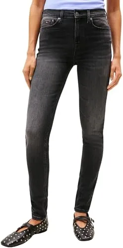 Tommy Jeans Skinny-fit-Jeans NORA MR SKNY AH1280 mit Logo-Badge - Stilvolle Skinny-fit-Jeans in klassischem Denim Black, mit elastischem Material für optimalen Tragekomfort und lässigem Look. Perfekt für jeden Anlass!