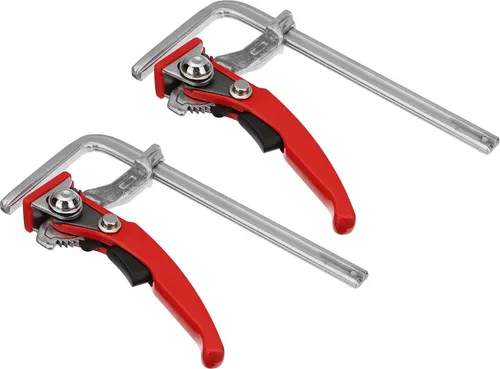 2x Einhandklemme für präzise Holzbearbeitung - Praktische 2er-Set Einhandklemmen aus legiertem Stahl, ideal für MFT-Tische. Hohe Spannkraft bis 220 kg und schützendes ABS-Pad für eine sichere Anwendung ohne Beschädigungen.