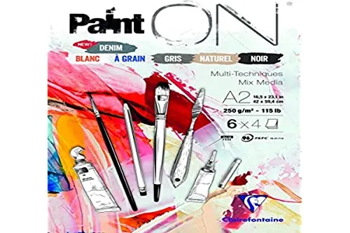 Clairefontaine Zeichenblock PaintON 975412C A2, 250 g/m² - Schreibutensilien - Multitechnik Papier für kreative Arbeiten, 100% Zellulose, säurefrei und pH-neutral, ideal für Bleistift, Gouache und Acryl. 24 Blatt in 6 Farben.