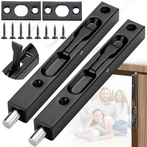 Srup 2 Stück Türriegel, Gebürsteter Schieberiegel, Bolzenriegelschloss, 6 Zoll Schieberiegelschloss, für Französische Türen, Verbundtüren, Holztüren, Doppeltüren, Blindtüren, Schraube