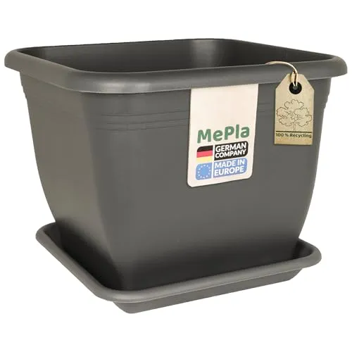 MePla Blumentopf Pflanzkübel Quadrat 48x48 cm mit Untersetzer, Anthrazit, wetterfest