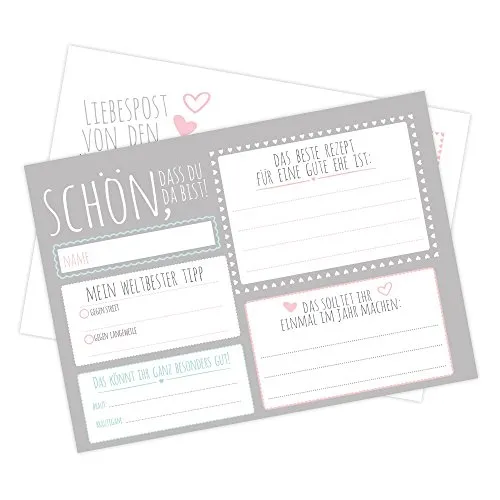 Frau WUNDERVoll® 50 POSTKARTEN HOCHZEITSSPIEL WÜNSCHE FÜR EINE GUTE EHE, 10,5 x 14,8 cm, 300 Gramm Papier / Hochzeit, Postkartenspiel, Hochzeitsgeschenke, Hochzeits Postkarten, Liebespostkarte