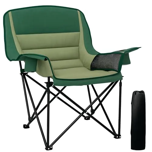 Outsunny Campingstuhl Faltbarer Gartenstuhl mit Seitentasche, Becherhalter, Klappsessel mit Metallbbeine, Tragetasche für Pool, Strand, Oxford, Grün