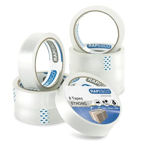 Rapesco 1808 Transparente Klebebandrollen, 25 mm x 66 m, Klare Nachfüllpackung, 8 Stück