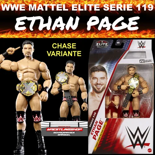 Mattel WWE Elite Actionfigur Ethan Page, Serie #119 - Actionfigur und Zubehör, 15,2 cm groß, perfekt für WWE-Fans ab 8 Jahren, mit detailliertem Design und beweglichen Gelenken für spannende Kämpfe.
