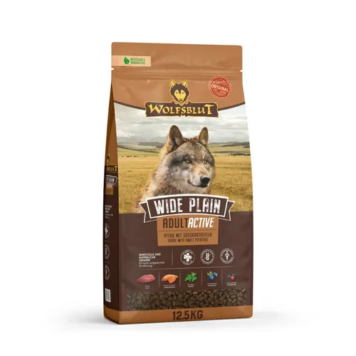 Wolfsblut Wide Plain Active 12,5 kg - Getreidefreies Hundefutter - Hundefutter ohne Getreide, ideal für Allergiker. Hauptbestandteil ist hochwertiges Pferdefleisch aus Weidehaltung, frei von künstlichen Zusatzstoffen und besonders schmackhaft.