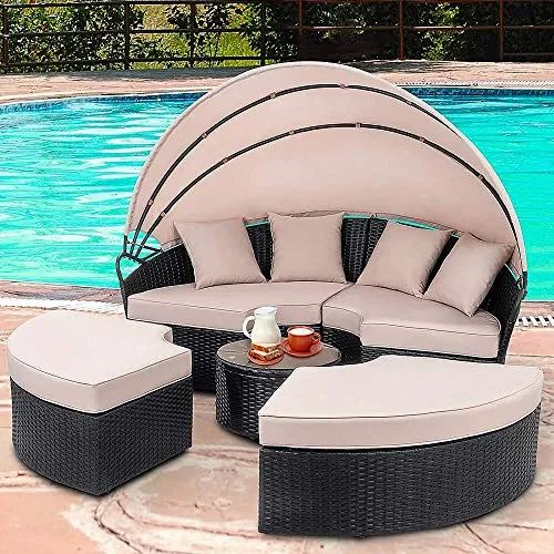 Melko Gartenlounge-Set Polyrattan Sonneninsel 180CM - Garten-Lounge-Set mit wasserabweisenden Kissen und faltbarem Sonnenschutzdach. Ideal für entspannte Stunden im Freien! Hochwertige Verarbeitung und individuelles Design.