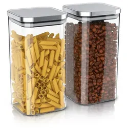 Arendo Vorratsgläser, Glasbehälter-Set 2x 1,65 L Borosilikatglas mit Edelstahldeckel, eckig, luftdicht, 2er Set, hitzebeständig, umweltfreundlic... - Transparent/Silber