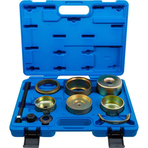 BGS 8779 Hinterachslager-Werkzeug-Satz für VAG - 11-tlg. Lagerabzieher-Set, ideal zum Erneuern der Hinterachs-Kunststoff- und Gummilager direkt am Fahrzeug, passend für zahlreiche VAG-Modelle.