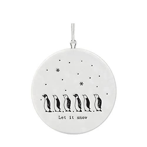 East of India Hängende Porzellankugel 'Let it snow' Pinguine - Schmuckkugel, Weiß, Klassisch, Weihnachten