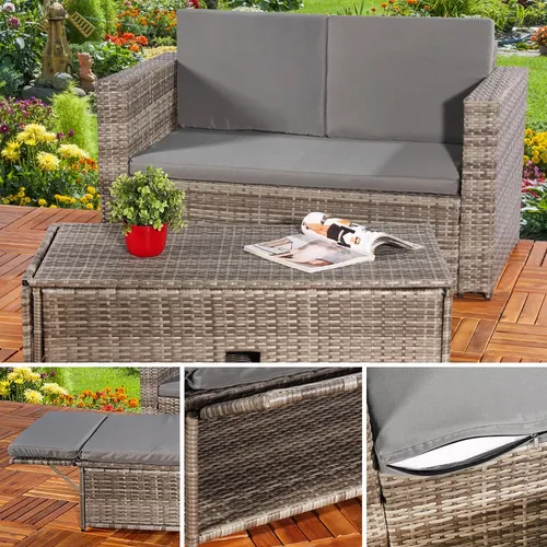 Mucola Gartenlounge-Set - Polyrattan Gartensofa mit Ottomane - Gartenmöbel-Set, inklusive abnehmbaren, waschbaren Kissen für einfachen Pflegekomfort und modernen Stil. Ideal für entspannte Stunden im Freien.