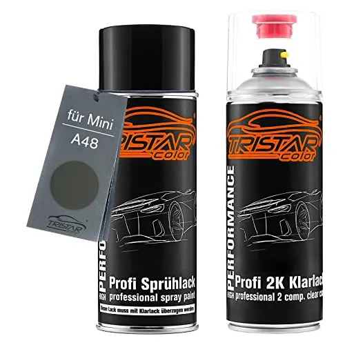 TRISTARcolor Autolack 2K Spraydosen Set für Mini A48 Royal Grey Metallic Basislack 2 Komponenten Klarlack Sprühdose