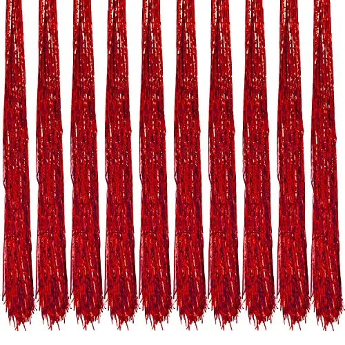 Oblique Unique® 10x Lametta Rot Glänzend für Weihnachtsbaum Baumschmuck Weihnachtsdeko Weihnachten Silvester Geburtstag Fasching Karneval Party Deko