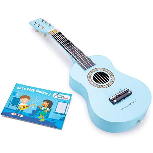 New Classic Toys - Musikinstrument - Spielzeug Holzgitarre - Blau - Gitarren & Saiteninstrumente für Kinder ab 3 Jahren, fördert die Farbwahrnehmung und Hand-Augen-Koordination beim Musizieren.