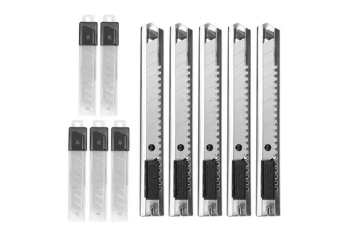 Werkzeugkönig Cuttermesser 5 Stck. 18mm + 50 Ersatzklingen, Klinge: 1,8 cm, (5-tlg), inkl. 10 Ersatzklingen pro Messer - Rastautomatik