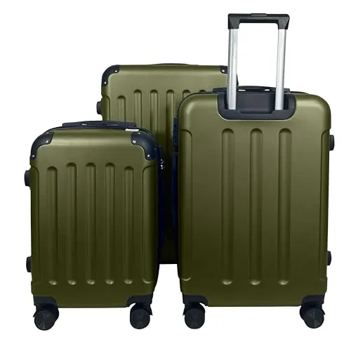 MY TRAVEL BAG Hartschalen-Koffer Reisekoffer ABS Koffer (Handgepäck-Mittel-Groß-Set) 4 Doppel-Rollen Trolley (Khaki, 3er Set)