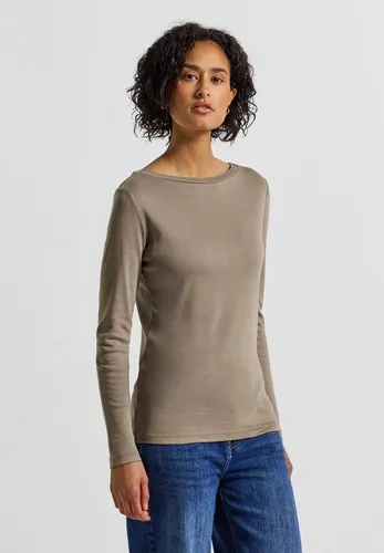 Street One Damen 3228383 Basic Langarmshirt, bark Brown, Größe 46 - Damenbluse mit U-Boot-Ausschnitt aus softem Baumwoll-Modalmix, ideal für vielfältige Looks und höchsten Tragekomfort.