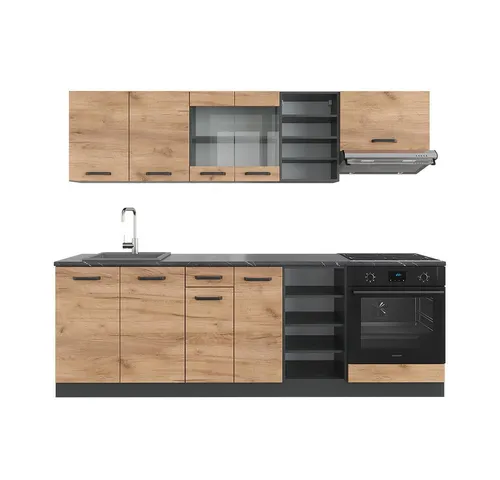 Vicco Küchenzeile R-Line 240 cm Anthrazit Eiche - Küchenzeile mit hochwertiger Verarbeitung und variabler Aufstellbarkeit, ideal für individuelle Gestaltung in Ihrer Küche.