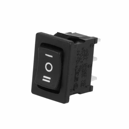 Einbau-Wippentaster 19x13mm, 1-polig, (EIN)-AUS-(EIN), 10A/250V, schwarz, I/O/II