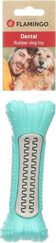 Flamingo Hundespielzeug – Growi Knochen Weiß/Grün – aus Gummi, Zahnpflege – Länge 16,5 cm