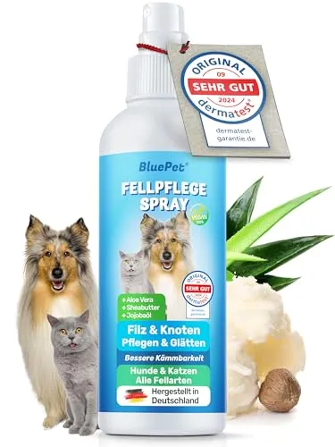 BluePet 200 ml Entfilzungsspray für Hunde & Katzen I Löst Verfilzungen & Verbessert Kämmbarkeit, Anti Filz Spray als Fellspray für Fellpflege, Glätten & Pflegen mit Aloe Vera, Shea-Butter & Jojobaöl