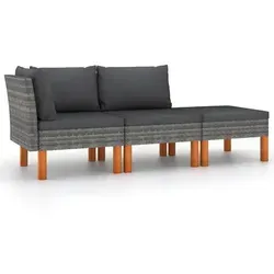 vidaXL 3-tlg. Garten-Lounge-Set aus Poly Rattan und Eukalyptus - Gartenmöbel-Set mit pulverbeschichtetem Stahlrahmen und massiven Eukalyptusbeinen für Stabilität. Genießen Sie Komfort mit abnehmbaren, waschbaren Kissen und entspannen Sie stilvoll im Freien.
