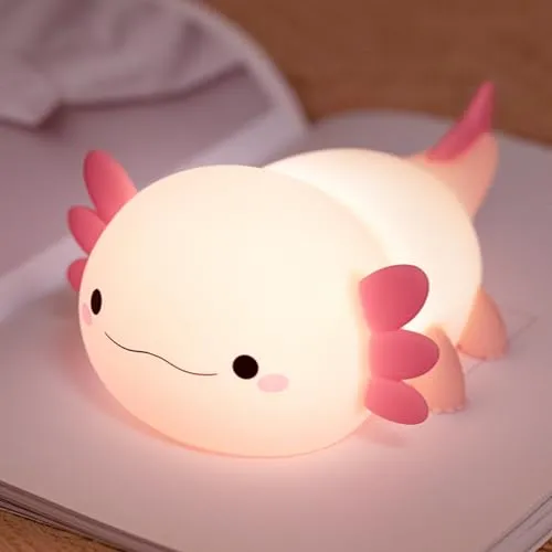 MUMUQ Axolotl Nachtlicht Kinder, Stilllicht Nachtlicht Baby Silikon Axolotl Lampe, 20 Minuten Dimmbar Nachttischlampe, Wiederaufladbares Salamander Nachttischlampe Kinder, Lustige Dekoration