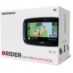 TomTom Rider 550 Premium Pack - Motorrad GPS mit Europa-Karten - Navigationsgerät für Motorradfahrer, wetterfestes Design, 4,3-Zoll-Display, einfache Routenplanung und Live-Updates für sicheres Fahren.