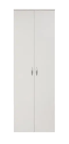 furni24 Kleiderschrank aus Holz, Garderobenschrank, Mehrzweckschrank, Schrank & Putzschrank, 2 Tür Mit Haken, weiß, 60x34x180cm