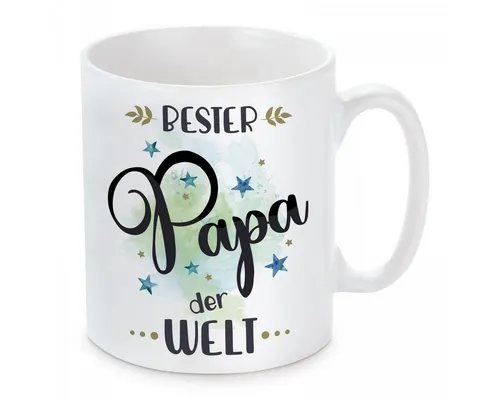 Herzbotschaft Tasse Kaffeebecher mit Motiv Bester Papa der Welt, Keramik, Kaffeetasse spülmaschinenfest und mikrowellengeeignet