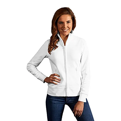 Stehkragen Zip Jacke Damen, Weiß, L - Funktionsjacke für Damen aus 100% Baumwolle, mit weichem Griff und praktischen Fronttaschen – ideal für aktive Tage und vielseitige Outfits.