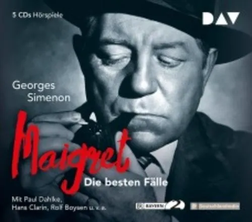 Maigret, Die besten Fälle - Hörspielbox - Hörbücher mit 5 CDs und 303 Minuten Laufzeit, präsentiert von bekannten Schauspielern. Erleben Sie die einzigartigen Kriminalfälle von Kommissar Maigret in erstklassiger Audioqualität.