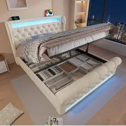 Bett Mit Bettkasten 160x200 Cm Mit Hochklappbarem Lattenrost, Led-kopfteil Mit Usb-/typ-c-anschlüssen