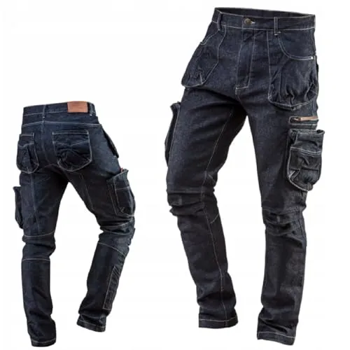 NEO TOOLS Herren Arbeitshose Denim, lang mit 8 Pockets - Arbeitshosen: Strapazierfähige und pflegeleichte Hose aus 98% Baumwolle, bietet mit 8 Taschen und ausprofiliertem Kniebereich optimale Funktionalität für Handwerker.