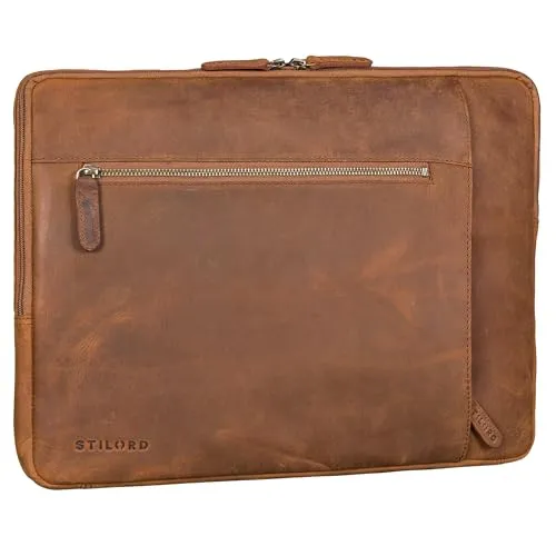 STILORD Jupiter Leder Aktenmappe Laptop Hülle 15-16 Zoll für Notebook und MacBook Vintage Sleeve schmal aus echtem Leder Farbe:tan - Dunkelbraun